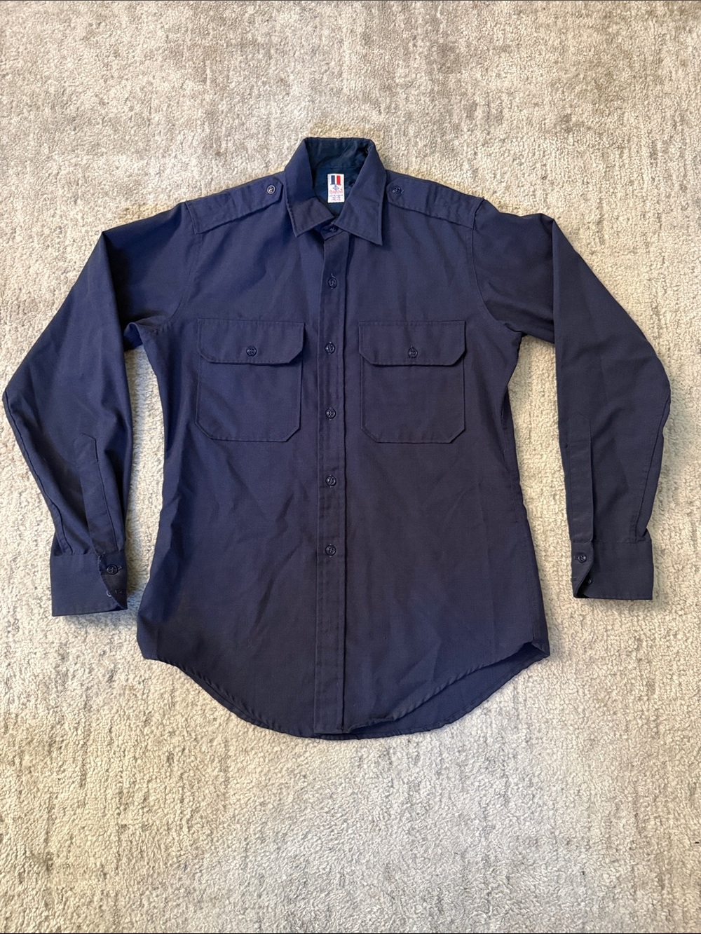 Flying Cross Men's Long-Sleeve Navy wool Button-Down Shirt with Chest Pockets